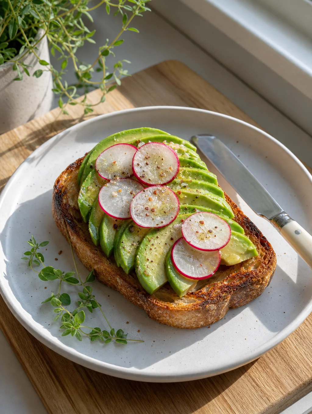 Avocado toast with radish and micro-greens